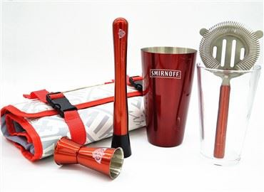 5 Pcs Red Stainless Steel Bartender Kit with Bag